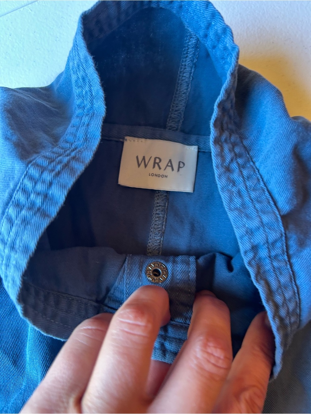 Wrap London Dusty Blue Button-Neck Tunic with Patch Pockets organic cotton - Picture 10 of 13